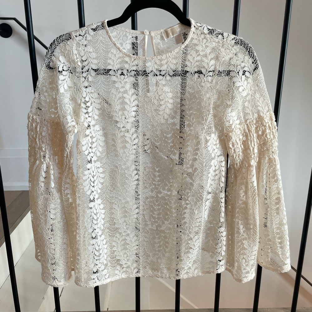 Michael Michael Kors Cream Ivory Lace Bell Sleeve Blouse